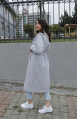 Gri Kuşaklı Kaşe Kaban