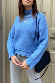Mng Mavi Dik Yaka Fırfırlı Kazak
