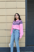 Str Etnik Desenli Pembe Kazak
