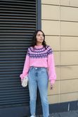 Str Etnik Desenli Pembe Kazak