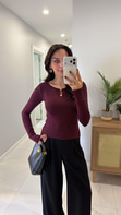 Kenry Bordo Gold Toka Detaylı Bluz