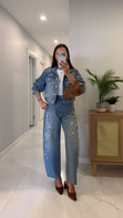 Lapus Mavi Taşlı Denim Ceket Pantolon Takım