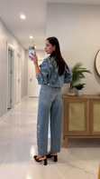 Lapus Mavi Taşlı Denim Ceket Pantolon Takım