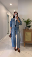 Lapus Mavi Taşlı Denim Ceket Pantolon Takım