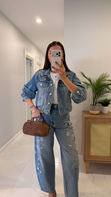Lapus Mavi Taşlı Denim Ceket Pantolon Takım