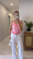 Lave Pembe Volanlı Korse Bluz