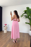 Lendy Pembe Lastik Sırt Detaylı Astarlı Askılı Elbise