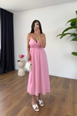 Lendy Pembe Lastik Sırt Detaylı Astarlı Askılı Elbise