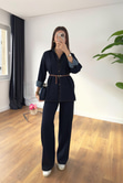 Lesina Dark Blue Gömlek Pantolon Kemerli Takım