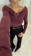 Lesora Bordo Gold Toka Detaylı Kayık Yaka Bluz