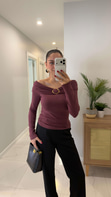 Lesora Bordo Gold Toka Detaylı Kayık Yaka Bluz