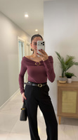 Lesora Bordo Gold Toka Detaylı Kayık Yaka Bluz