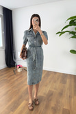 Levra Buz Mavi Denim Maxi Elbise