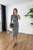Levra Buz Mavi Denim Maxi Elbise