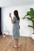 Levra Buz Mavi Denim Maxi Elbise