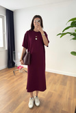 Leylima Bordo Ayıcık İşlemeli Elbise