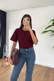 Liberty Bordo Bisiklet Yaka Basic Tişört