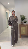 Lilyana Haki Bel Oturmalı Kemerli Pantolon Takım