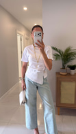 Listo Beyaz Belden Tokalı Bluz