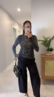 Liwra Gri Transparan Leopar Desenli Bluz
