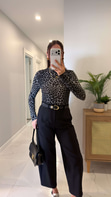 Liwra Gri Transparan Leopar Desenli Bluz