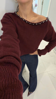 Lonry Bordo Yakası İncili Triko