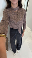 Lorev Vizon Leopar Baskılı Kuşaklı Triko