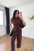 Luuma Bordo Bluz Yaka Detaylı Pantolon Takım