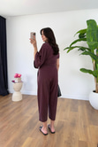 Luuma Bordo Bluz Yaka Detaylı Pantolon Takım
