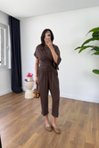 Luuma Kahve Bluz Yaka Detaylı Pantolon Takım