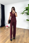 Manas Bordo Yelek Pantolon Kuşaklı Takım