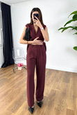Manas Bordo Yelek Pantolon Kuşaklı Takım
