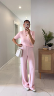 MD Emily Pembe Kısa Kol Triko Pantolon Takım