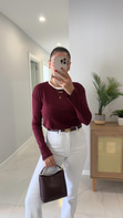 MD Esse Bordo Yakası Biyeli Uzun Kol Bluz