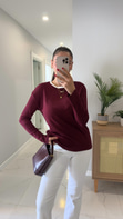 MD Esse Bordo Yakası Biyeli Uzun Kol Bluz
