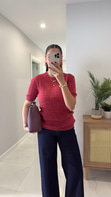 MD Tita Kırmızı Örme Detaylı Kısa Kol Triko