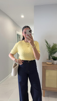 MD Tita Sarı Örme Detaylı Kısa Kol Triko