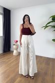 MD Yuyu Ekru İp Kemerli Flatolu Palazzo Pantolon