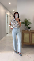 Melsta Mavi Çiçek İşleme Detaylı Denim Pantolon Takım