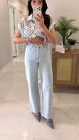 Melsta Mavi Çiçek İşleme Detaylı Denim Pantolon Takım