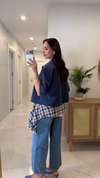 Milasa Lacivert Oversize Crop Ceket