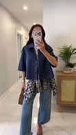 Milasa Lacivert Oversize Crop Ceket