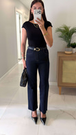 Modes Dark Blue Boncuklu Kesik Paça Jean