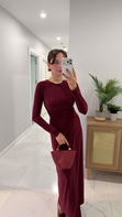 Mokka Bordo Bel Detaylı Elbise