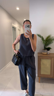 Mone Antrasit Tensel Kolsuz Bluz Pantolon Takım