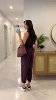 Mone Bordo Tensel Kolsuz Bluz Pantolon Takım