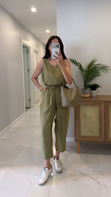 Mone Olive Tensel Kolsuz Bluz Pantolon Takım