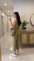 Mone Olive Tensel Kolsuz Bluz Pantolon Takım