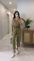 Mone Olive Tensel Kolsuz Bluz Pantolon Takım