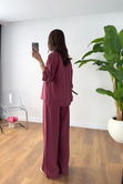 Monsa Bordo Tencel Pantolon Gömlek Takım
